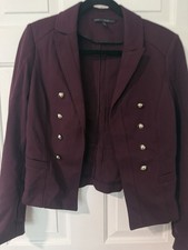 White House Black Market Plum Burgundy Gold Button Trophy Blazer Jacket Size 8