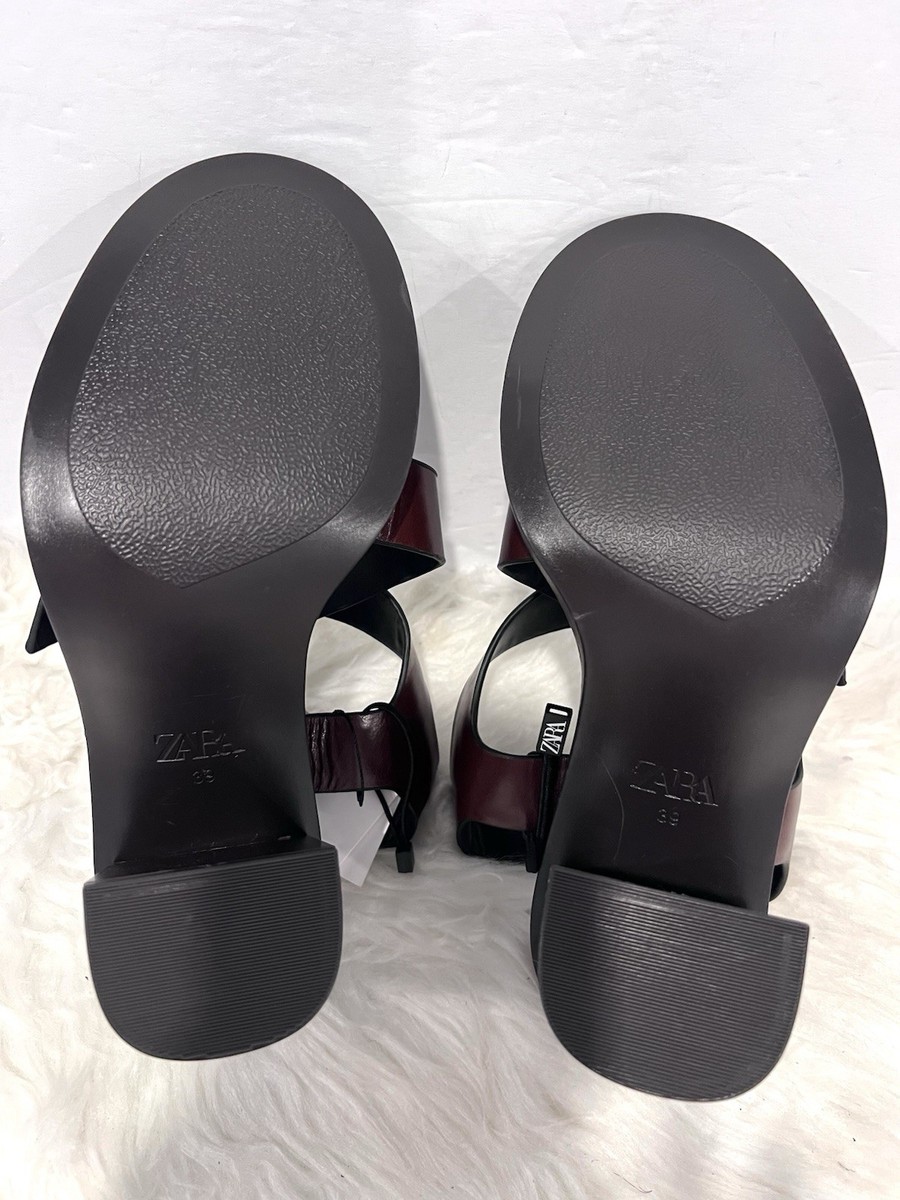 ZARA New Woman Leather Buckle Heel Sandals Shoes Brown US 8