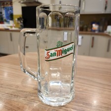 Vintage San Miguel Lager Beer 0.5l Tall Tankard Glass Man Cave Home Bar