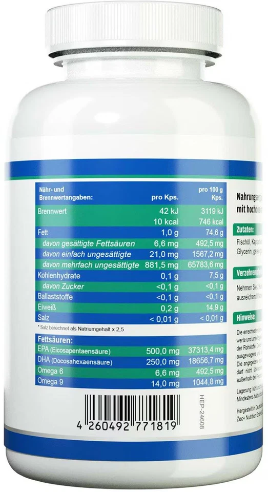 ZEC+ Health+ Super Omega 3 Triglyceride Fischöl, 120 Kapseln - Bild 2 von 2