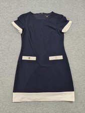 Tommy Hilfiger Dress Womens 10 Navy Blue Sheath Knee Length Pockets Button
