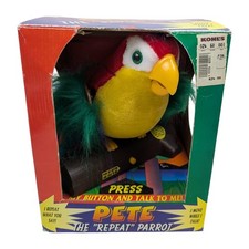 Peluche vintage 1991 Gemmy Pete il pappagallo ripetuto animato uccellino parlante - TESTATO