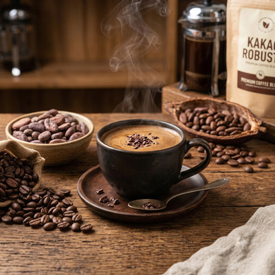 Robusta - Cacao Coffee Bean 250 g Premium Quality, Rich and Bold