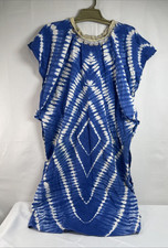 Women  s African Handmade Kaftan Blue  White Diamond Pattern Dress one size