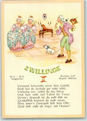 39436893 - signed Porstner Eva twins cat Rococo saying no. 1033 zodiac sign