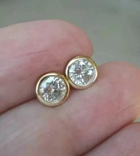 2Ct Round Cut Lab Created Diamond Bezel Set Stud Earrings 14k Yellow Gold Plated