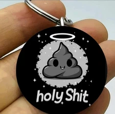 Holly Shttt Halo Funny Meme Emoji Art Stainless Keychain Joke Prank Laugh Smile