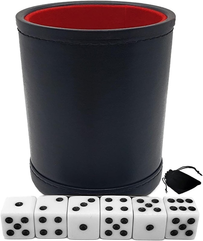 16mm Poker Dice Ivory Tone + PU Leather Red Felt Lined Cup + Dice Pouch Bundle