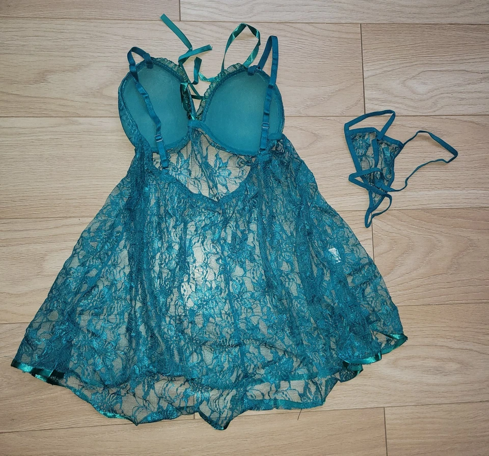 New 2 Piece Green Lace Babydoll Set Lingerie Set Size UK 14 - Image 2 of 2