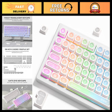 Translucent White Keycaps for Mechanical Keyboards - 136 Keys Cat Eye Design, Ch