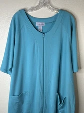 Woman Within 1X (22W-24W) Turquoise Full Zip Robe Short Sleeves Pockets