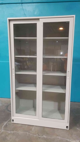 7' Fisher Glass Sliding Door Metal Lab Storage Cabinet Reagent Static Electric