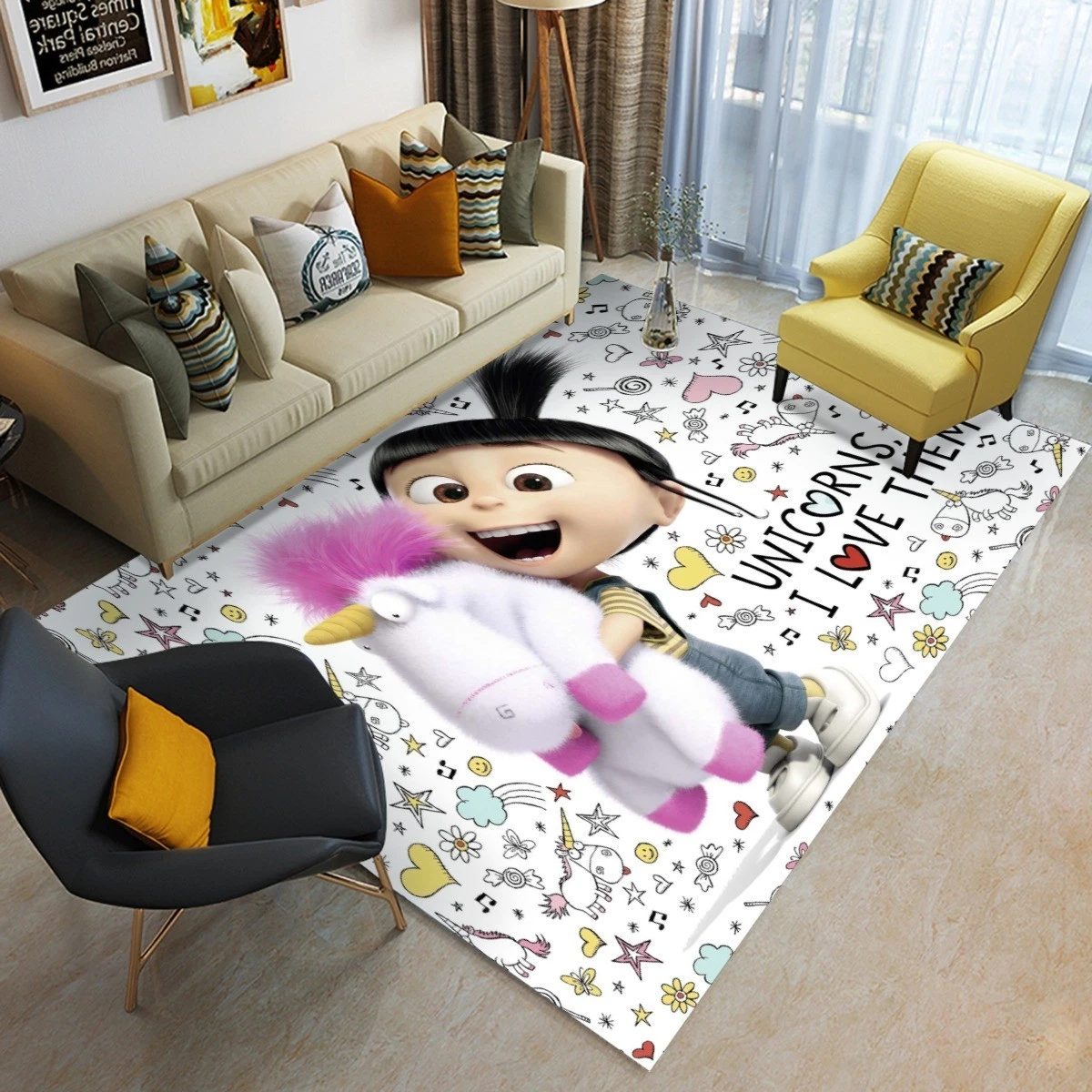 Unicorns Vanellope Print Foldable Rectangular Floor Mat Rugs Anti-Skid Carpet