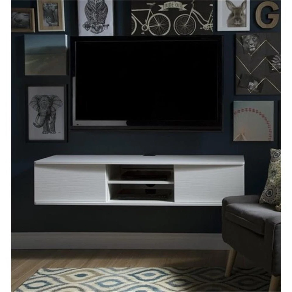 Consola multimedia South Shore Agora 56" montada en la pared en blanco puro Foto 2 de 4