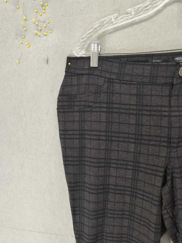 Calça Simply Vera Vera Wang Feminina XXL Preta Xadrez Mistura de Rayon Ajuste de Tornozelo Magro - Imagem 2 de 4