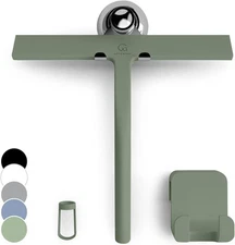 Shower squeegee for glass doors, silicone, bathroom cleaning - green - 9 inch