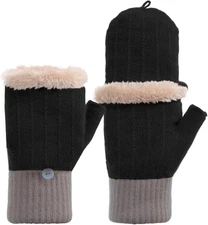 Women’s Winter Fingerless Gloves, Convertible Mittens Warm Alpaca Wool Gloves