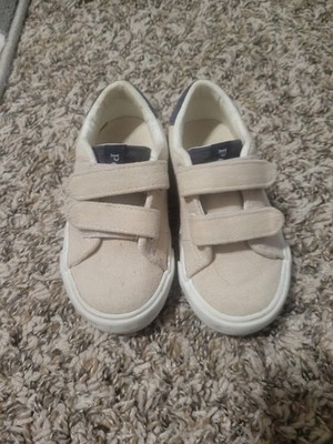 Polo Ralph Lauren Unisex Kids Low Top Sneaker Canvas Beige/Navy Hook & Loop US 7