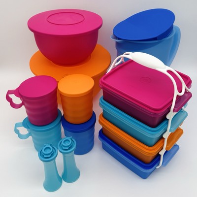 Tupperware Impressions  Complete Set New Old Stock 2000s Blue Orange Turquoise