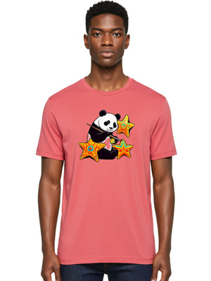 Panda-Painting-Stars-3 Mens Graphic Tee, 100% Cotton, Casual Summer Wear