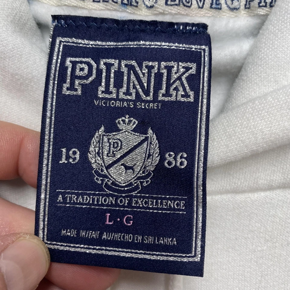 ROSA Victoria's Secret Sudadera con Capucha Mujer Grande Blanca Tiene Un Corazón Gráfico Foto 3 de 4