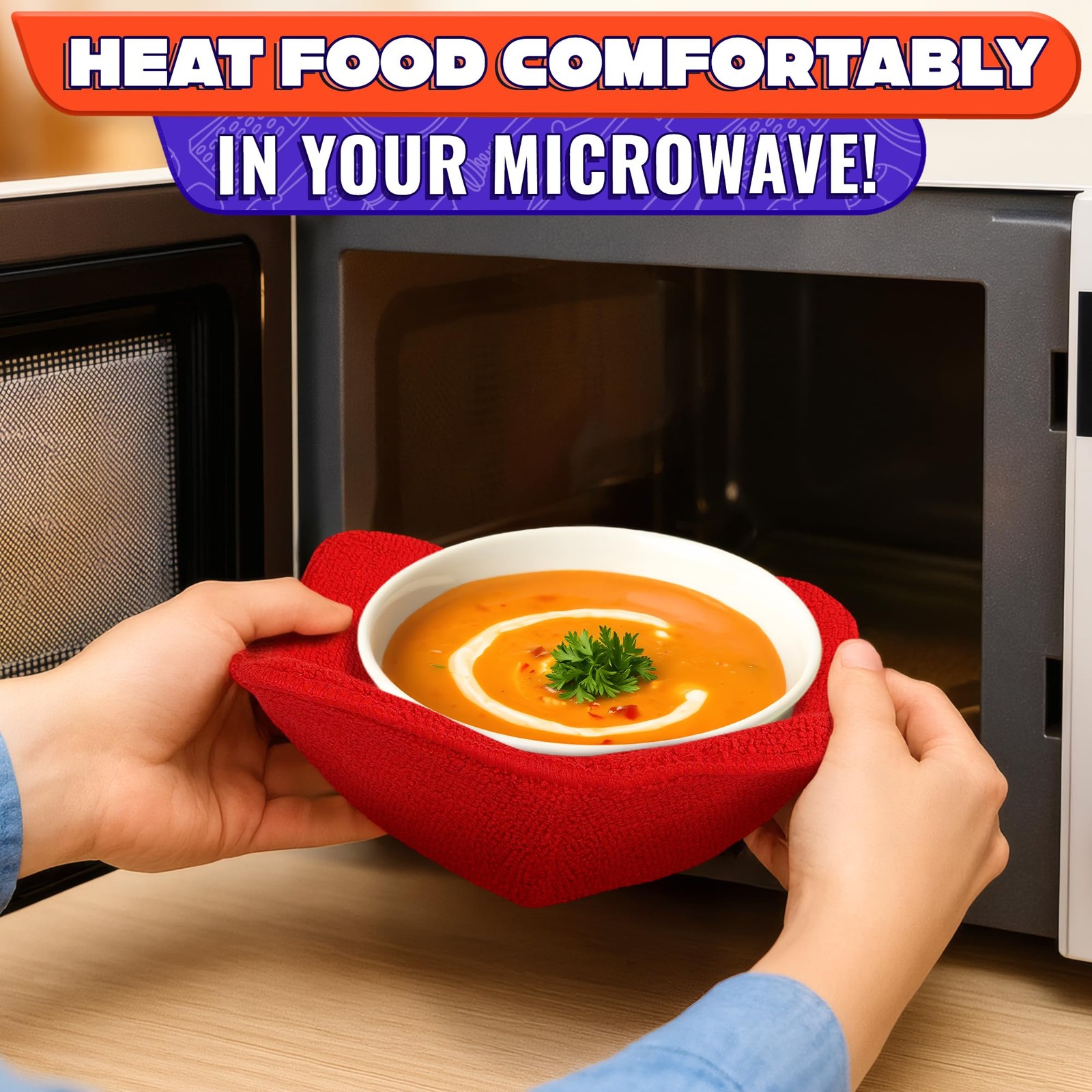 5 Pcs Bowl Holders for Hot Food – Five-Color Microwave Bowl Holder (7.5"x7.5"...