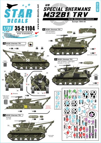 Star Decals, 35-C1104 , US M32B1 Tank Recovery Vehicle in Europe, SCALE 1/35