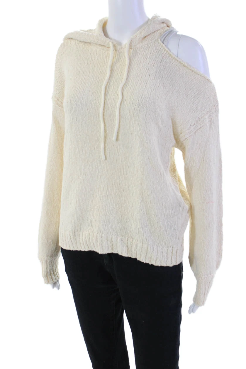 OFF WHITE Felpa donna Paige cotone coulisse manica lunga con cappuccio panna taglia XS