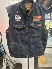MILWAUKEE DENIM VEST, MDM3000, MEN'S 'BRUTE' CONCEALED SNAP, DENIM CLUB, PATCHES