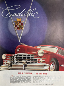 1947 Cadillac Automobile In Production Four Series Smart New Design VTG Print Ad
