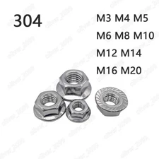 304 Stainless Steel Hex Flange Nuts Serrated Lock Nut M3 M4 M5 M6 M8 M10 M12 M20