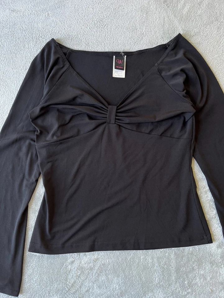 Camiseta Top Bebé Vintage Y2K Elástica Negra Manga Campana XL Whimsigoth Witchy Cyber Foto 2 de 4