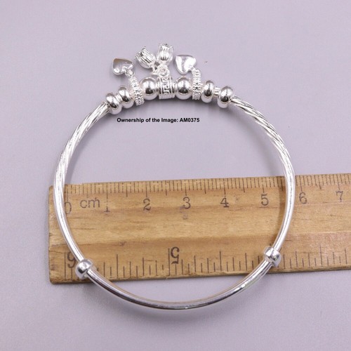 Pure 999 Fine Silver Women's Bracelet Adjustable Bangle 2.36inch Heart Charm - Picture 5 of 6