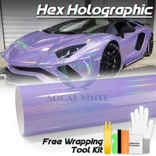 Hex Holographic Violet Purple Rainbow Chrome Car Vinyl Wrap Sticker Decal Sheet