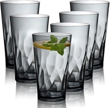 Unbreakable Plastic Drinking Glasses, Set of 6, Shatterproof Drinking Cups, Plas