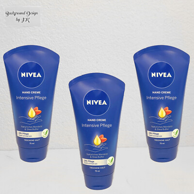 3X 75Ml Nivea Intensive Care Hand Cream Natural Almond Oil & Shea Butter 24H