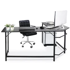 66" L-Shaped Computer Desk Large Workstation with Round Corner  PC Stand Modern 