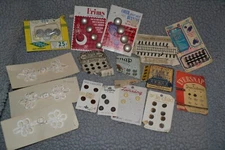 Vintage SEWING SUPPLIES NOTIONS Sew-On Snaps Hooks/Eyes Buttons Fasteners
