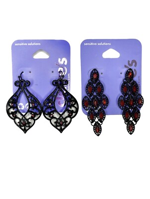 Claire's Jewelry Black Blood Beaded Dangle Sensitive Solutions Earrings  NEW