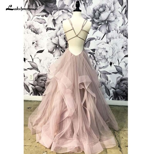Altrosa Brautkleider Sexy Tiefer V-Ausschnitt Rückenfrei Rüschen Tüll Brautkleider - Bild 3 von 11