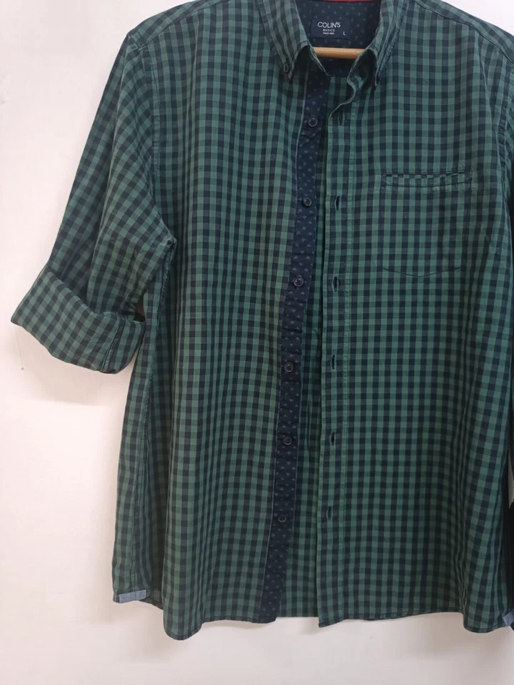 Colin's Basics Men Shirt Green Checked Buttons Down Long Sleeves Slim Fit Size L - Image 3 of 4