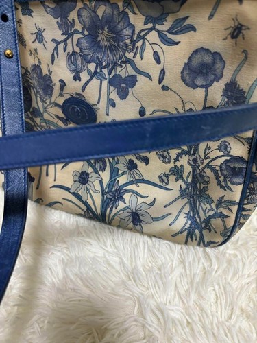 GUCCI Interlocking G Flora Bamboo Shoulder Bag Blue Very Rare Authentic - Picture 4 of 19