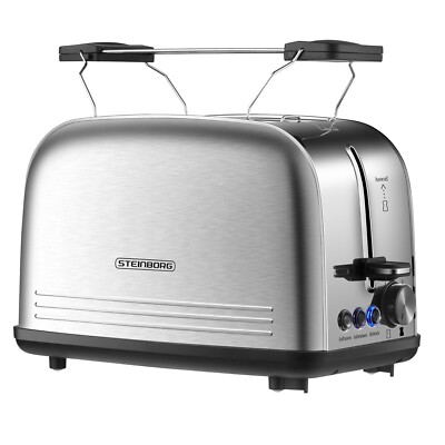 Edelstahl Toaster 2 Scheiben Brötchenaufsatz Krümelschublade Toastautomat