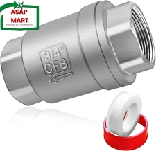 3/4 NPT Thread Spring Check Valve, Stainless Steel Non Return One Way Horizontal