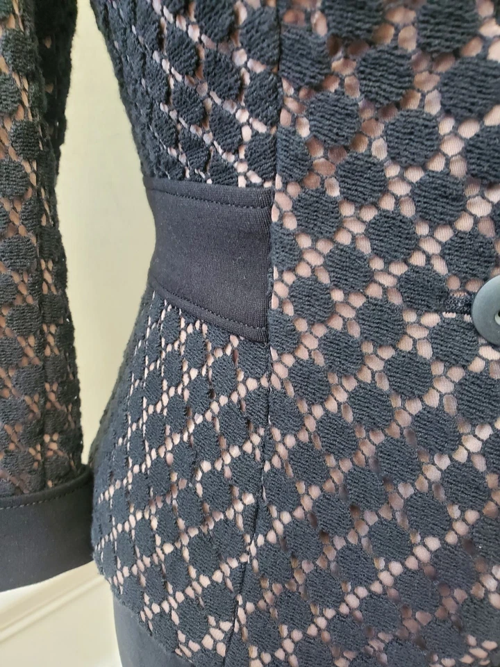 Blazer Kay Unger Mujer Negro Algodón Manga 3/4 Crochet Punto Suizo Elástico Talla 6 Foto 4 de 4