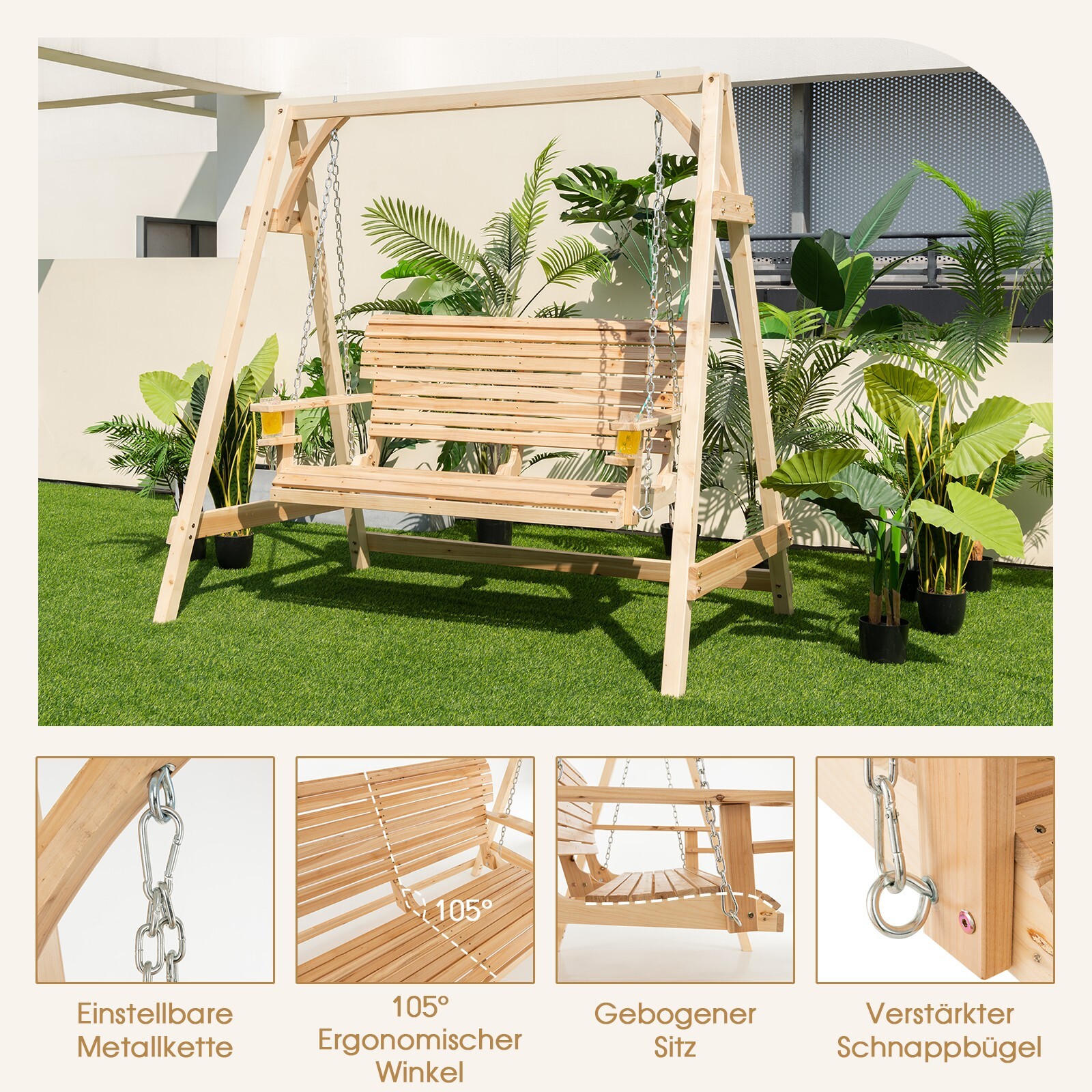Hollywoodschaukel aus Holz Gartenschaukel 2Sitzer