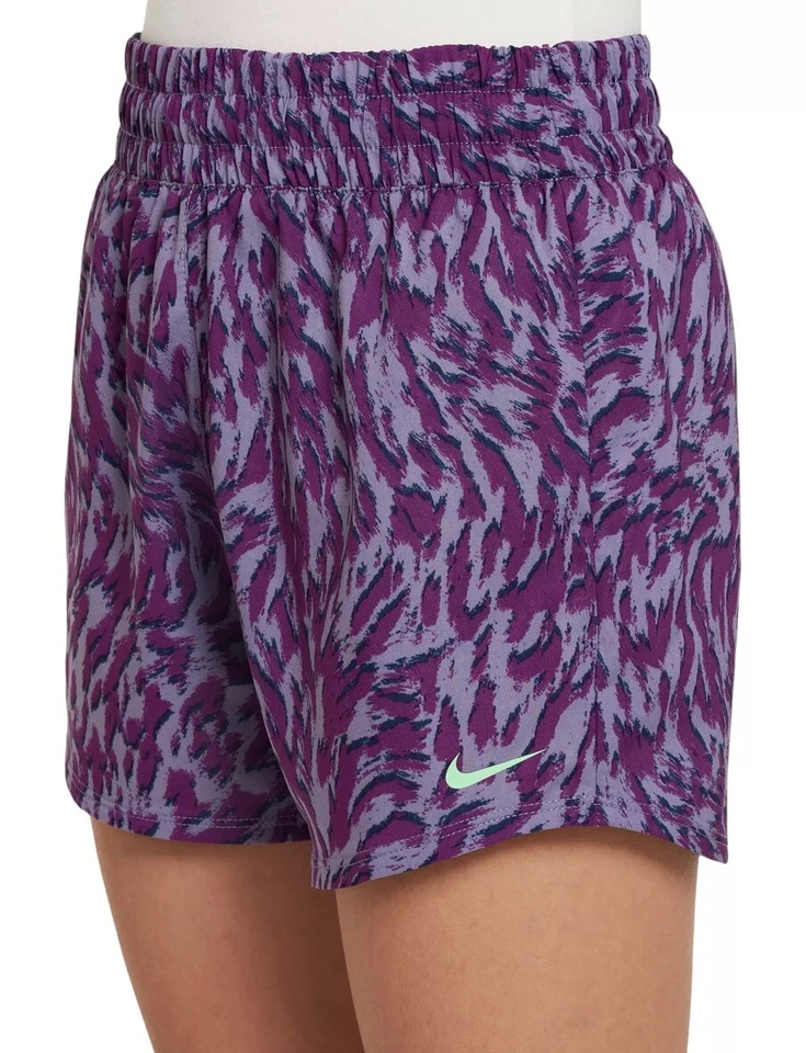 Girl's Nike One Dri-Fit High Rise Woven Shorts Purple Animal Print Size Large - Image 2 of 3