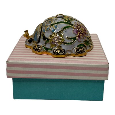 Purple Cloisenne Enemaled Lady Bug Figure Green Blue Flowers Black Eyes Feet