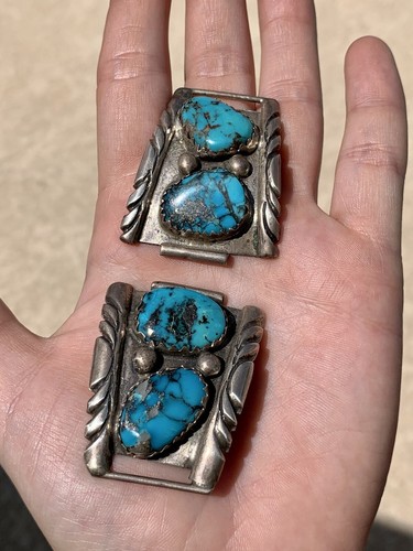 Vintage 925 Sterling silver Navajo big turquoise watch band signed EM - Picture 5 of 9