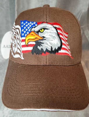 vtg AMERICAN Bald Eagle PATRIOT Strap Back Trucker Hat Adjustable Strapback NWT